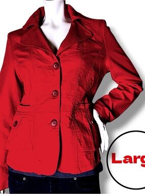 Split Personality by M Hekmatniaz Red Jacket Princess Seams Ruffle Detail Large